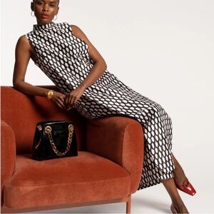 Frances Valentine Carlyle Panel Dress Loop Print Oyster Black Gold Size 2/ small